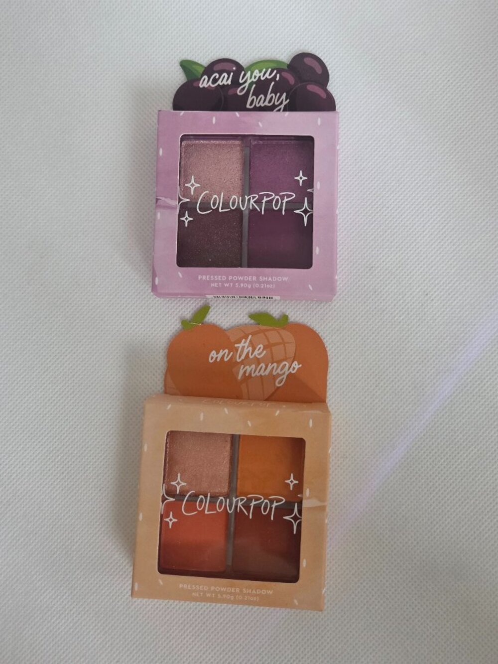 ColourPop “On the Mango” + “Acai You, Baby” Pressed Powder Shadow Palettes